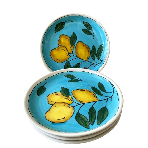 Blue Sky Clayworks Lemon Sky Side Plates 8in Set of 4 Blue & Yellow NEW - Picture 11 of 13